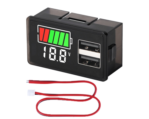 DC8-30V Battery Capacity Monitor with Voltage Display, 2-USB Port Voltage and Power Display Meter, Suitable for Car/Boats/Electric Bicycle